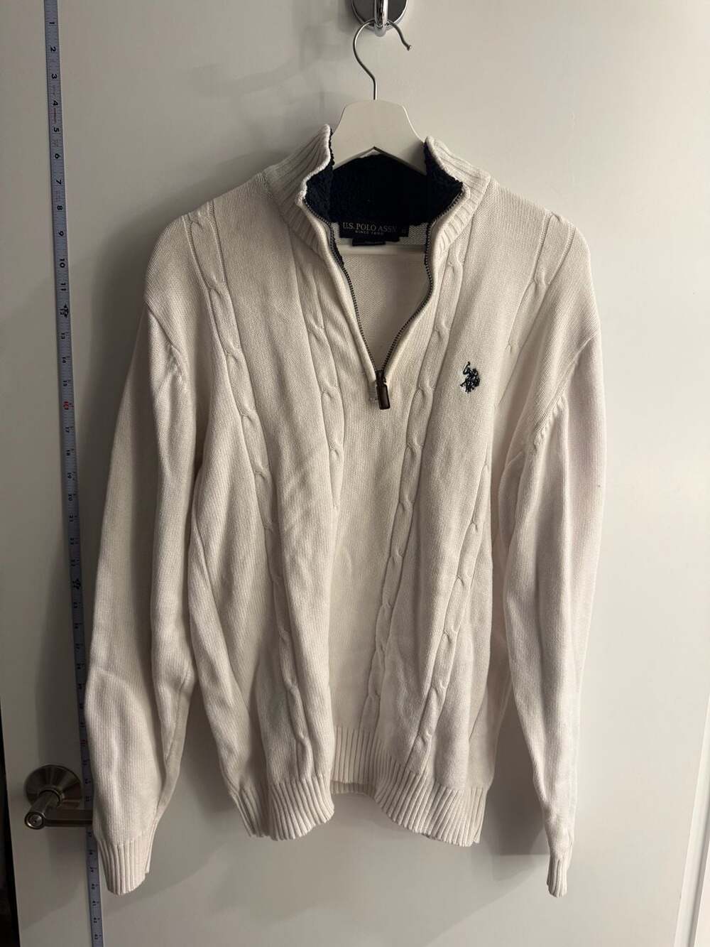U.S. Polo Assn. Men's XL Cream Cable Knit Sherpa-Lined Quarter-Zip Sweater
